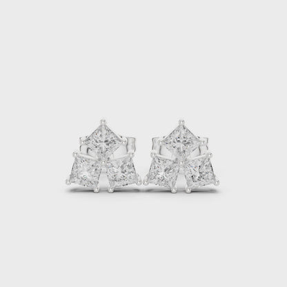 Juno Cluster Princess Diamond Stud Earrings in Silver