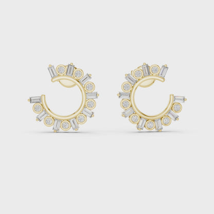 Celestial Orbit Half-Hoops Emerald & Round Diamond Earrings in Yellow Gold