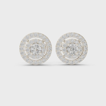Luna Double-Halo Round Diamond Stud Earrings in Silver