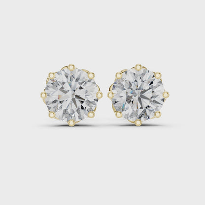 Imperial Solitaire Round Diamond Stud Earrings in Yellow Gold