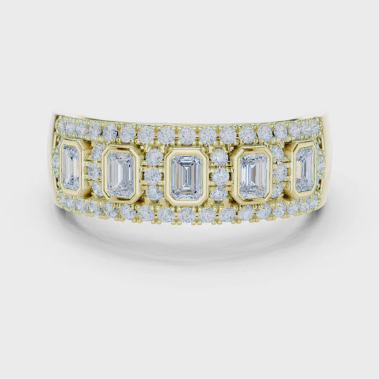 Juno Five-Stone Emerald & Round Diamond Anniversary Band in Yellow Gold