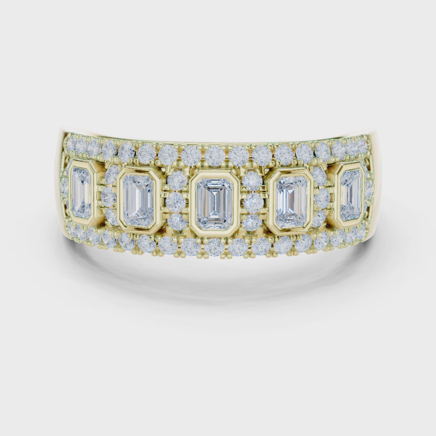 Juno Five-Stone Emerald & Round Diamond Anniversary Band in Yellow Gold