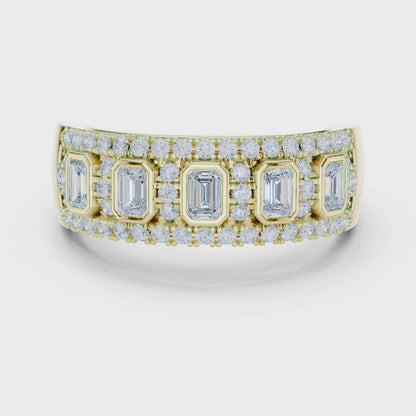 Juno Five-Stone Emerald & Round Diamond Anniversary Band in Yellow Gold