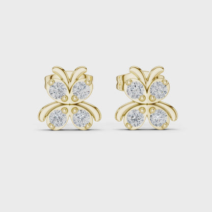 Astra Wing Round Diamond Stud Earrings in Yellow Gold
