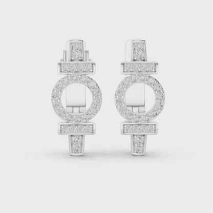Halo Round Diamond Huggie Hoop Earrings in Platinum