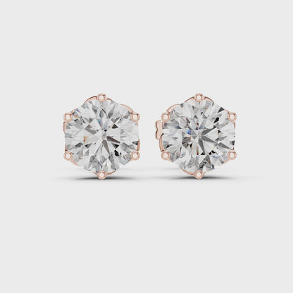 Petal Round Diamond Stud Earrings in Rose Gold