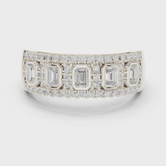 Juno Five-Stone Emerald & Round Diamond Anniversary Band in Silver