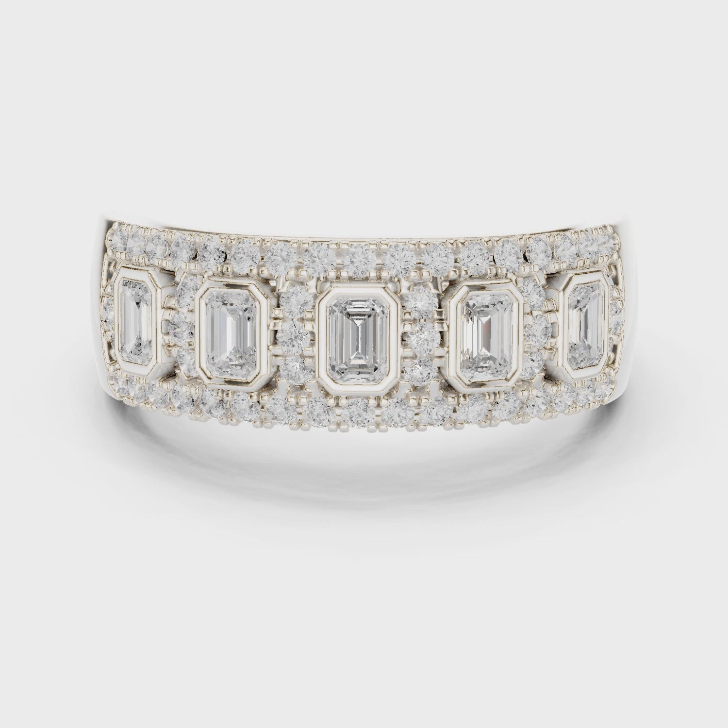 Juno Five-Stone Emerald & Round Diamond Anniversary Band in Silver