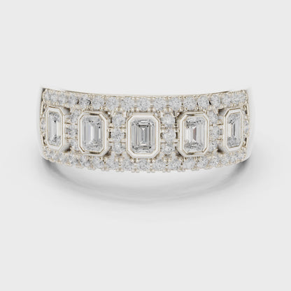 Juno Five-Stone Emerald & Round Diamond Anniversary Band in Silver