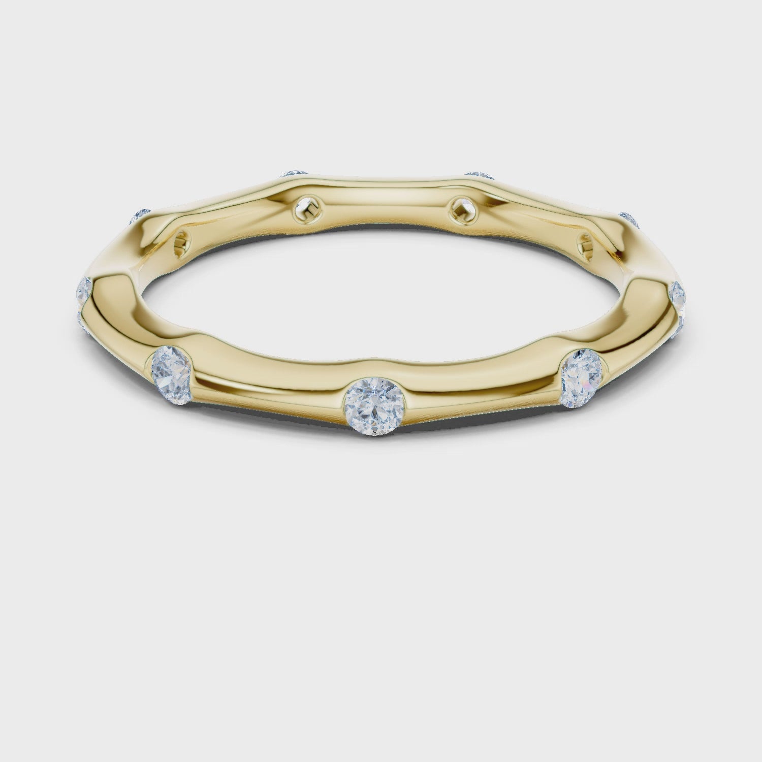 Wave Bezel Round Diamond Eternity Band in Yellow Gold