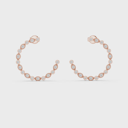 Petal Milgrain Round Diamond Hoop Earrings in Rose Gold