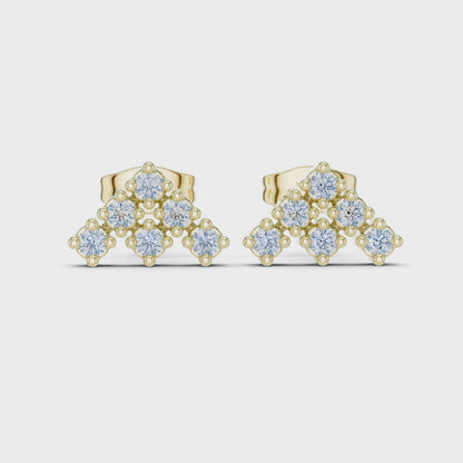 Triad Pyramid Round Diamond Stud Earrings in Yellow Gold