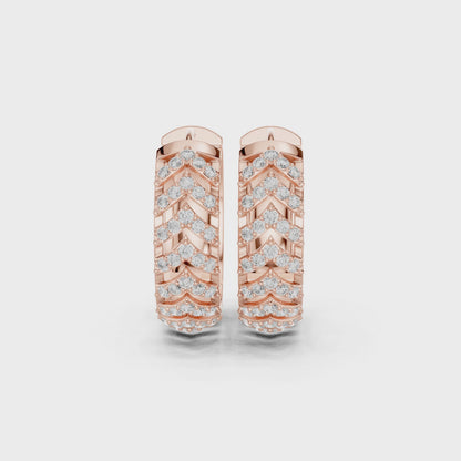 Aura Chevron Round Diamond Hoop Earrings in Rose Gold