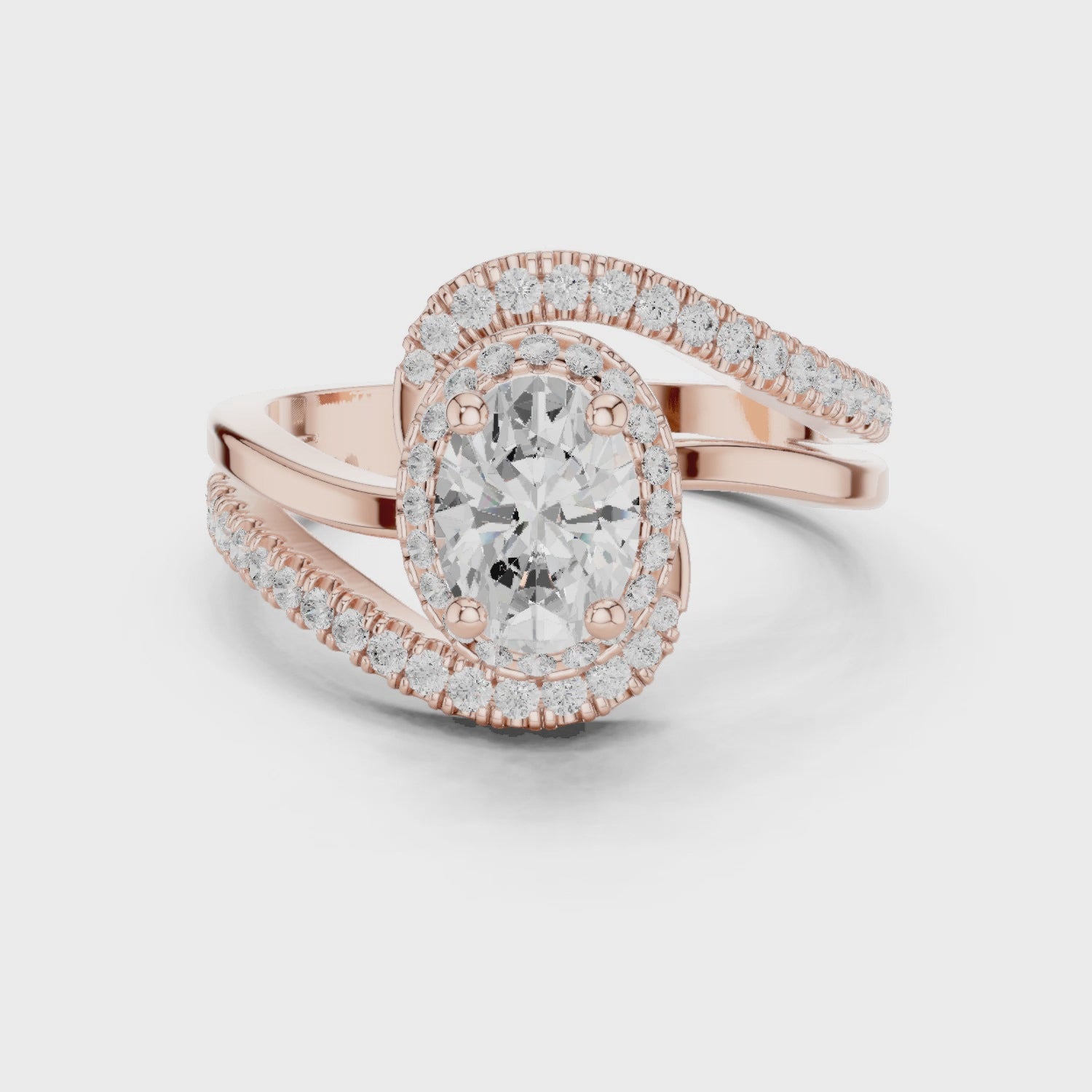 Eden Bypass Oval & Round Diamond Engagement Ring in Rose Gold