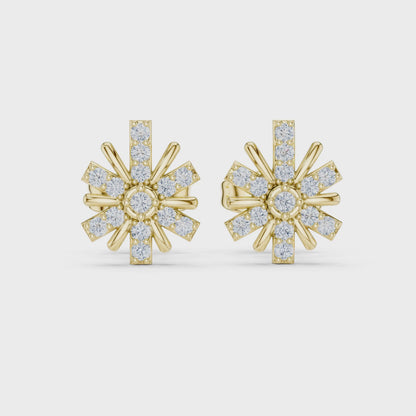 Bloom Floral Round Diamond Stud Earrings in Yellow Gold