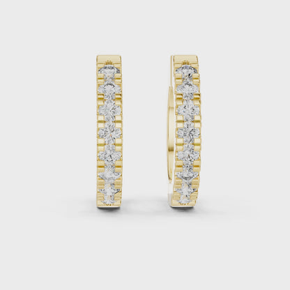 Stellar Row Round Diamond Hoop Earrings in Yellow Gold