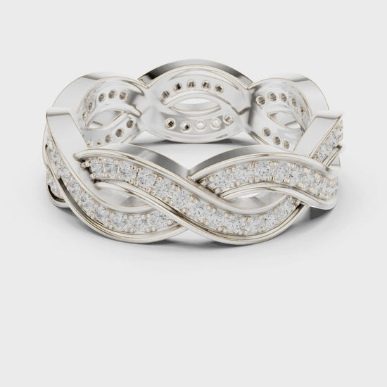 Crest Twist Round Diamond Eternity Band in Silver
