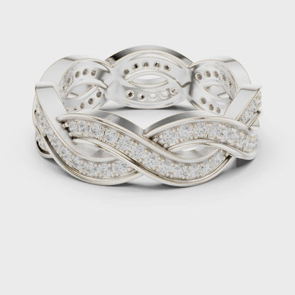 Crest Twist Round Diamond Eternity Band in Silver