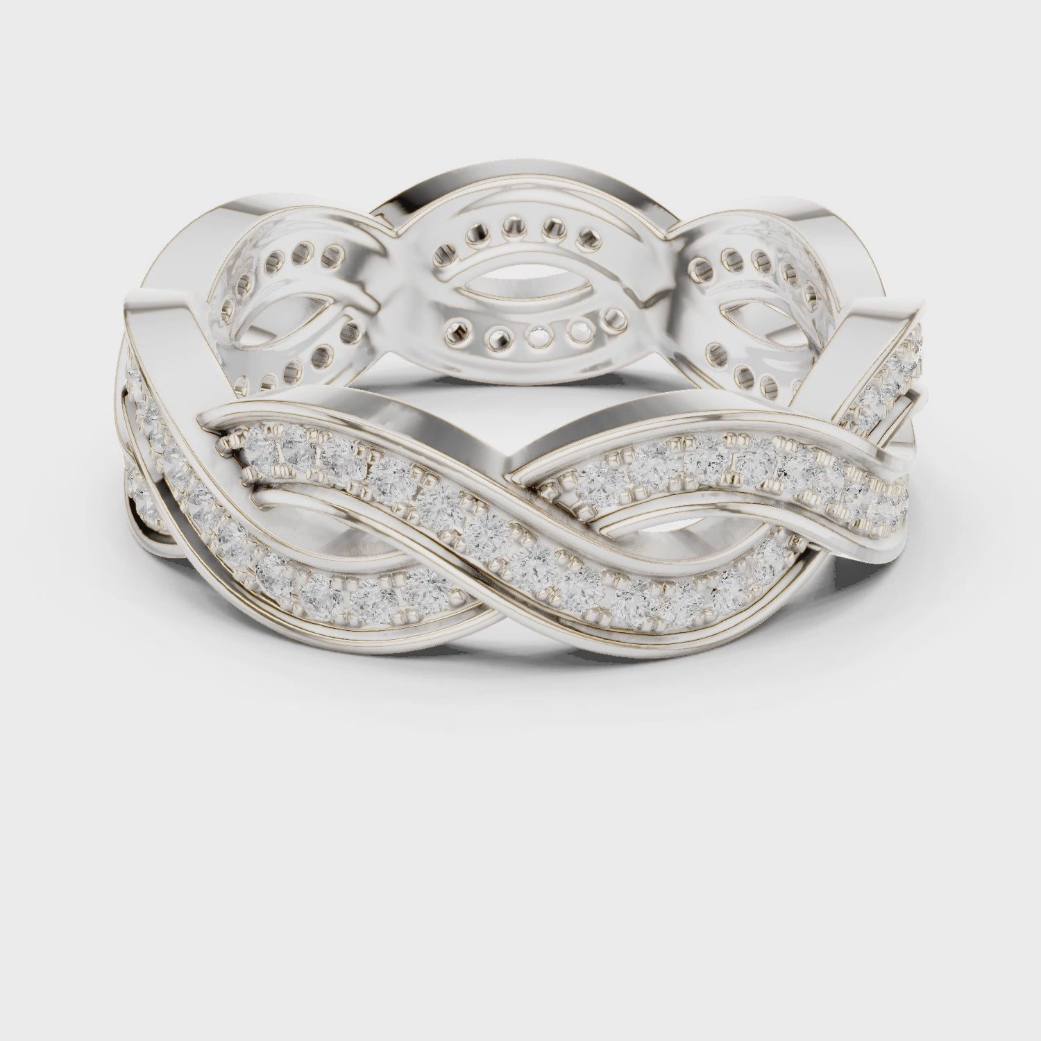 Crest Twist Round Diamond Eternity Band in Silver