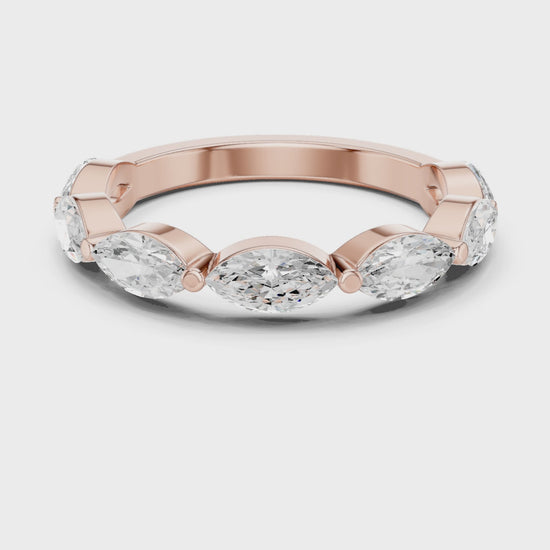 Shared-Prong East-West Marquise Diamond Wedding Band in Rose Gold