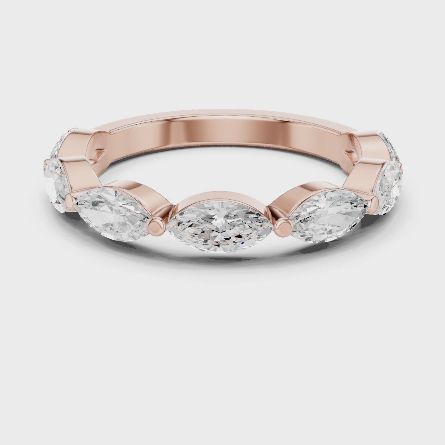 Shared-Prong East-West Marquise Diamond Wedding Band in Rose Gold