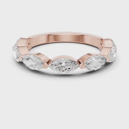 Shared-Prong East-West Marquise Diamond Wedding Band in Rose Gold