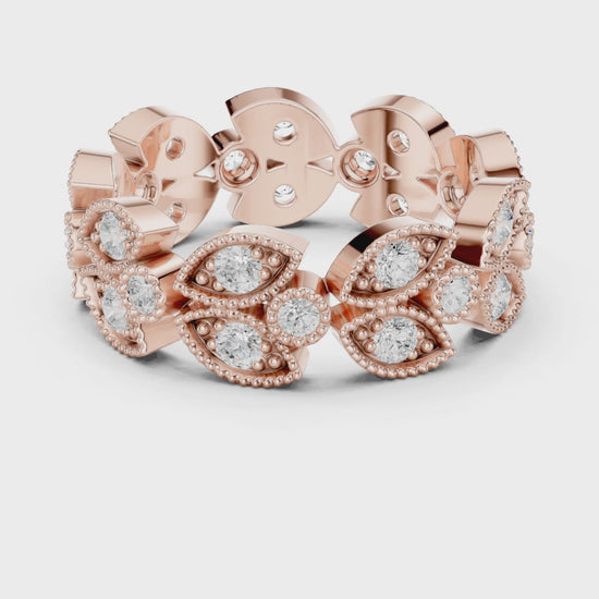 Petal Floral Round Diamond Eternity Band in Rose Gold