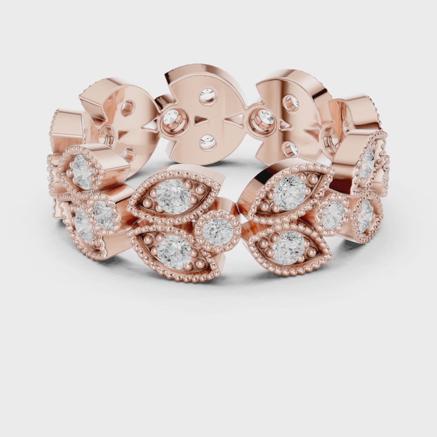 Petal Floral Round Diamond Eternity Band in Rose Gold