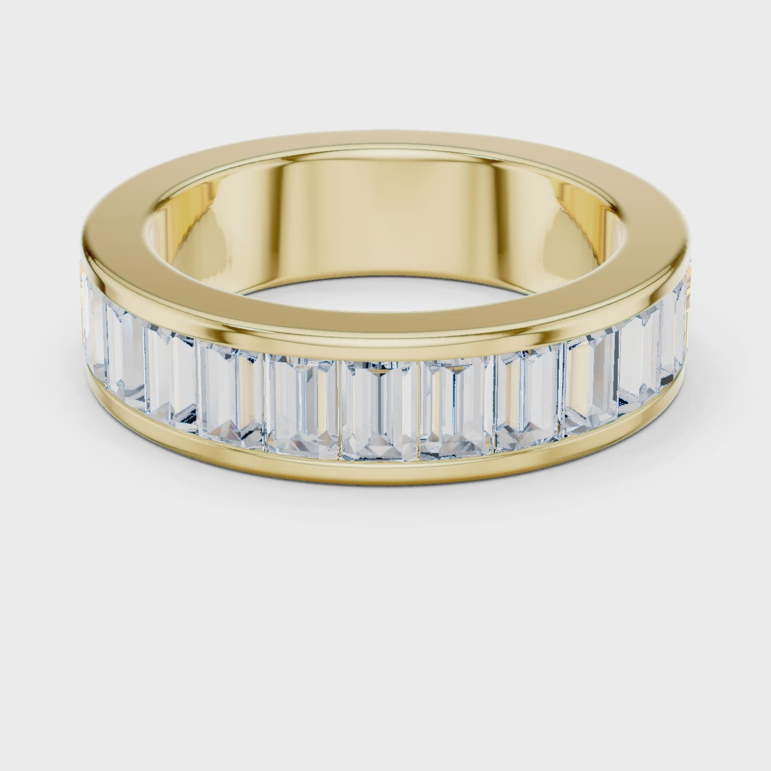 Crest Channel Emerald Diamond Eternity Band in Yellow Gold