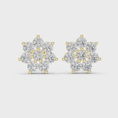 Luminous Blossom Round Diamond Stud Earrings in Yellow Gold