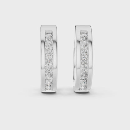 Crest Channel Round Diamond Huggie Hoop Earrings in Silver