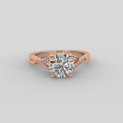Veronica Twist Side Stone Round Diamond Engagement Ring in Rose Gold