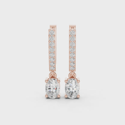 Juno Pave Oval & Round Diamond Drop Earrings in Rose Gold