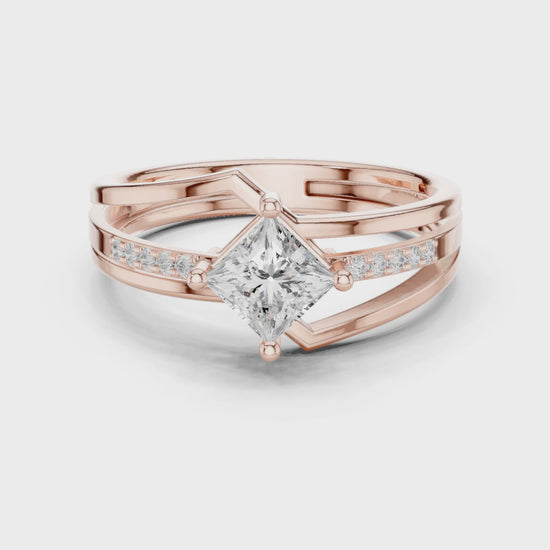Eden Bypass Princess & Round Diamond Engagement Ring in Rose Gold