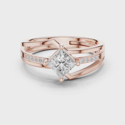 Eden Bypass Princess & Round Diamond Engagement Ring in Rose Gold