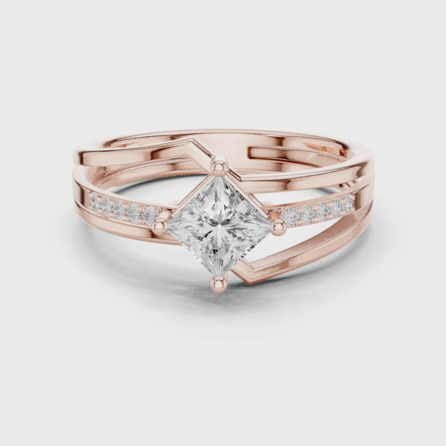 Eden Bypass Princess & Round Diamond Engagement Ring in Rose Gold