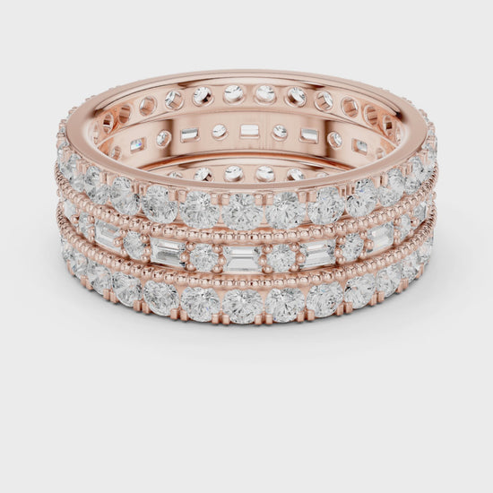 Grace Milgrain Emerald & Round Diamond Eternity Band in Rose Gold