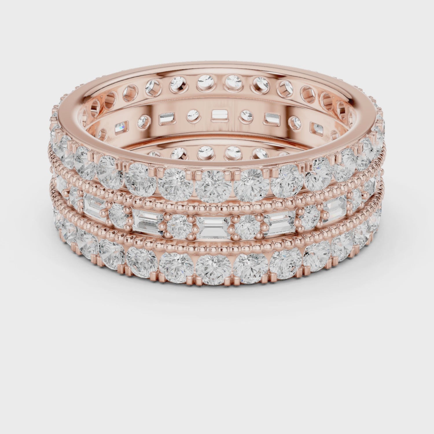 Grace Milgrain Emerald & Round Diamond Eternity Band in Rose Gold