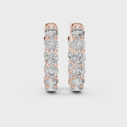 Luna Round Diamond Huggie Hoop Earrings in Rose Gold