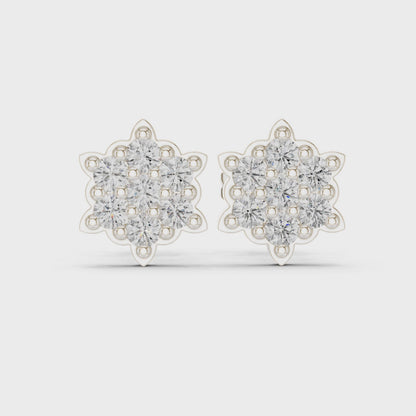 Solstice Bloom Round Diamond Stud Earrings in Silver