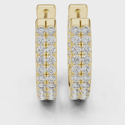 Wave Round Diamond Huggie Hoop Earrings in Yellow Gold