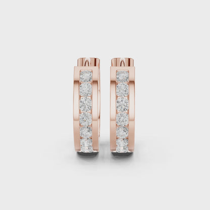 Solace Track Round Diamond Hoop Earrings in Rose Gold