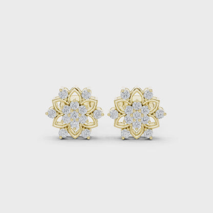 Ethereal Dahlia Round Diamond Stud Earrings in Yellow Gold