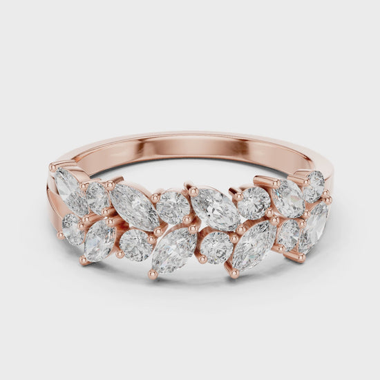 Petal Cluster Marquise & Round Diamond Fashion Ring in Rose Gold