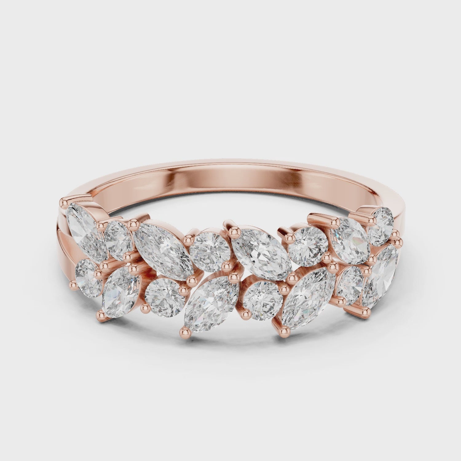 Petal Cluster Marquise & Round Diamond Fashion Ring in Rose Gold