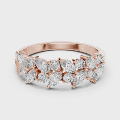 Petal Cluster Marquise & Round Diamond Fashion Ring in Rose Gold