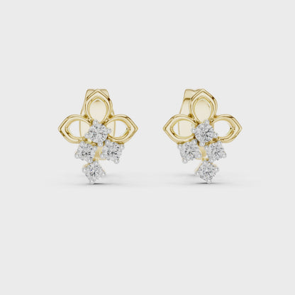 Enchanted Blossom Round Diamond Stud Earrings in Yellow Gold