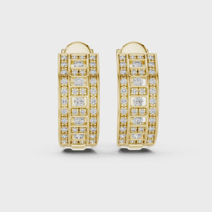 Luna Cluster Round Diamond Hoop Earrings in Yellow Gold