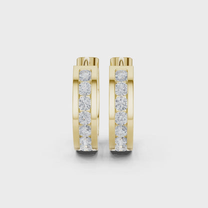Solace Track Round Diamond Hoop Earrings in Yellow Gold