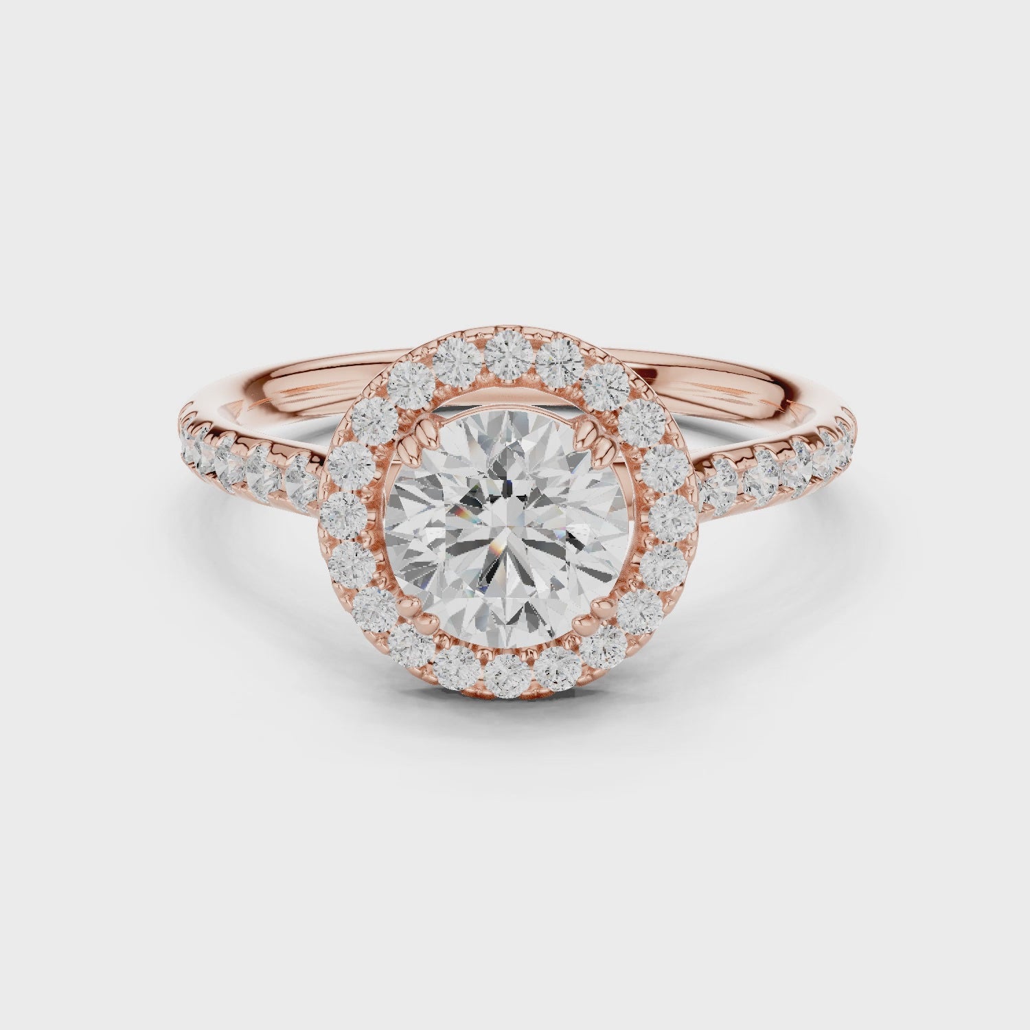 Aurora Halo Round Diamond Engagement Ring in Rose Gold
